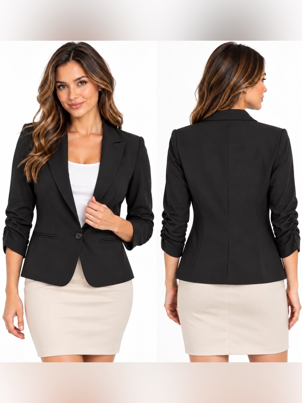 Dressbarn Black Ruched Sleeve Blazer Jacket Size Small